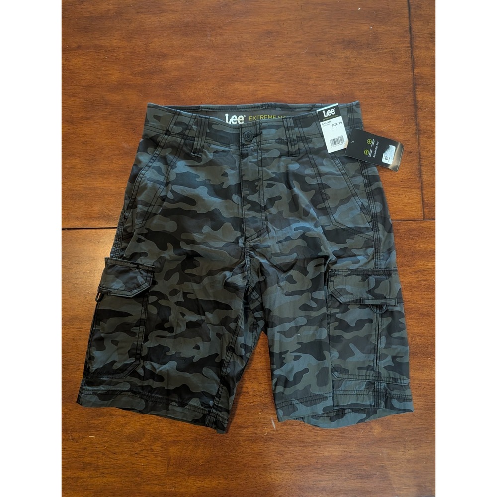 Lee Mens Extreme Motion Black Grey Camo Cargo Camp Shorts 28 11 Inseam 112314445